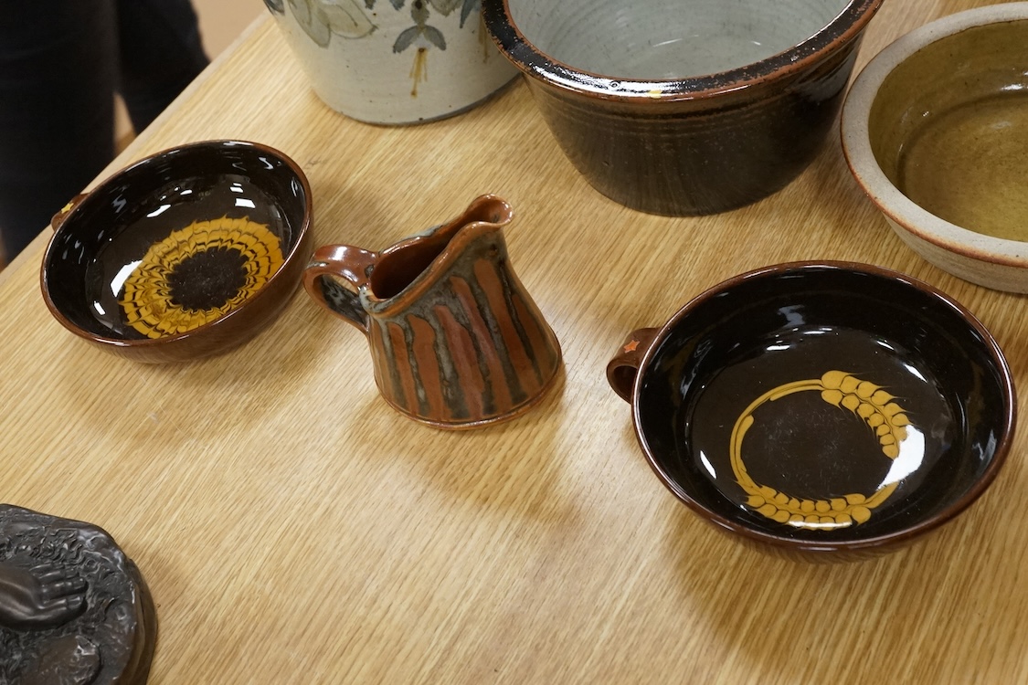 Muchelney and other studio pottery to include pots, a large vase and jug, largest 37cm high (10)